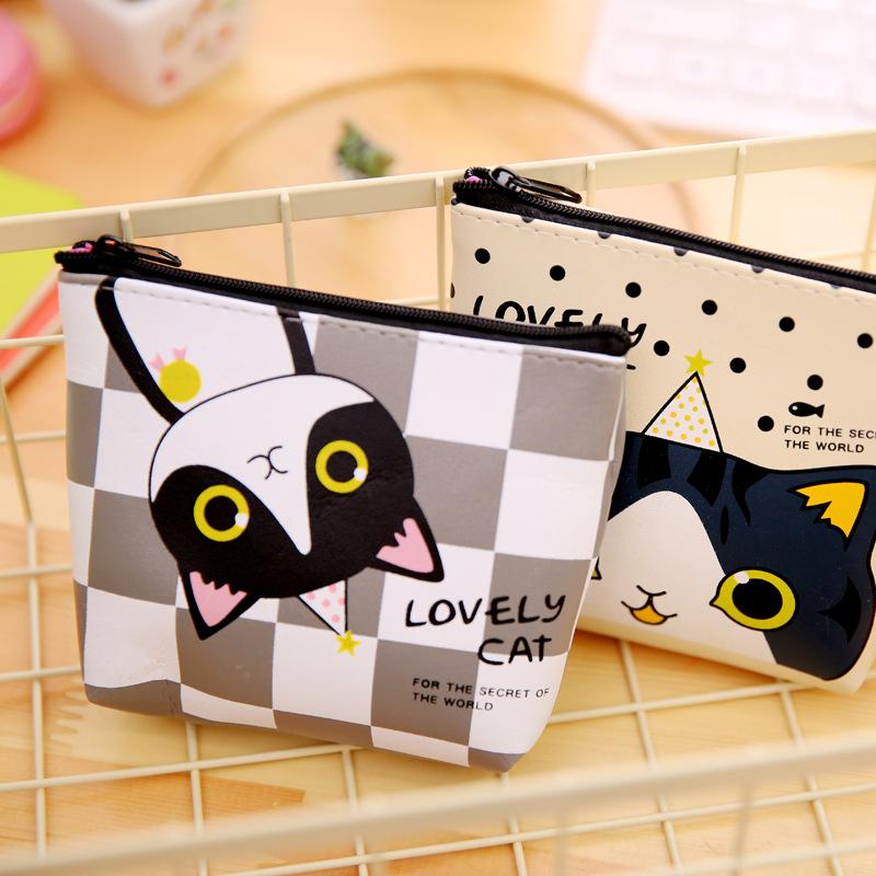 Korean stationery creative cute cartoon small meow PU material zero wallet receiving key bag