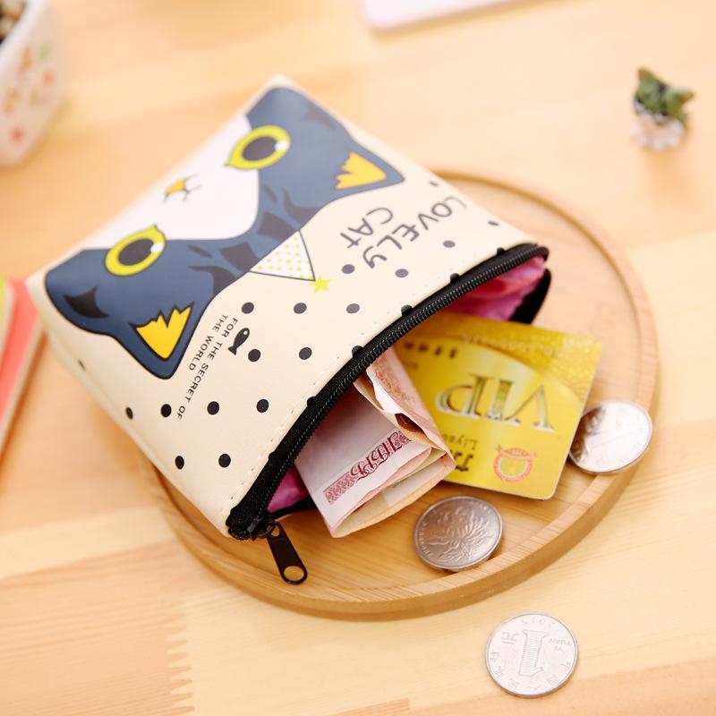 Korean stationery creative cute cartoon small meow PU material zero wallet receiving key bag