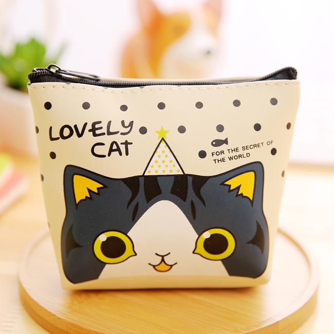 Korean stationery creative cute cartoon small meow PU material zero wallet receiving key bag