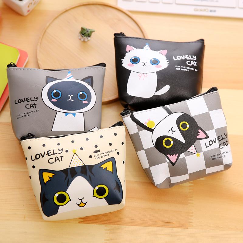 Korean stationery creative cute cartoon small meow PU material zero wallet receiving key bag