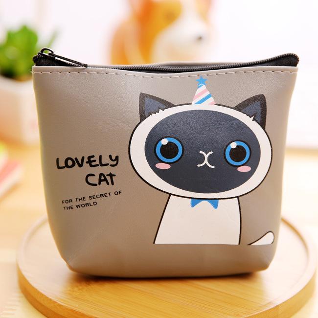 Korean stationery creative cute cartoon small meow PU material zero wallet receiving key bag