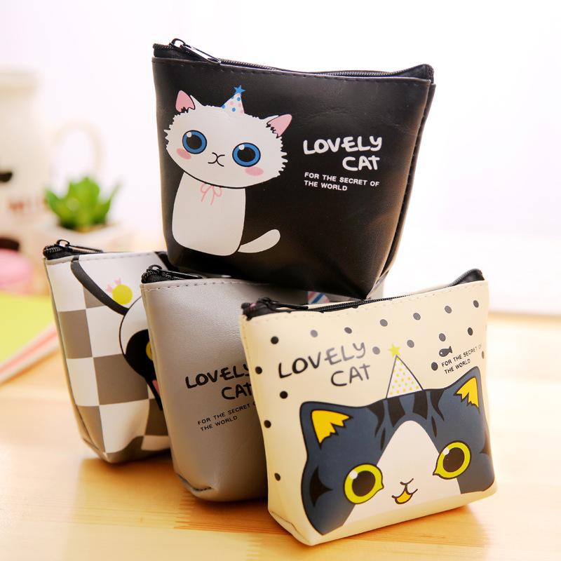 Korean stationery creative cute cartoon small meow PU material zero wallet receiving key bag