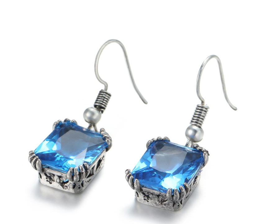 Natural stone sea blue gemstone earrings