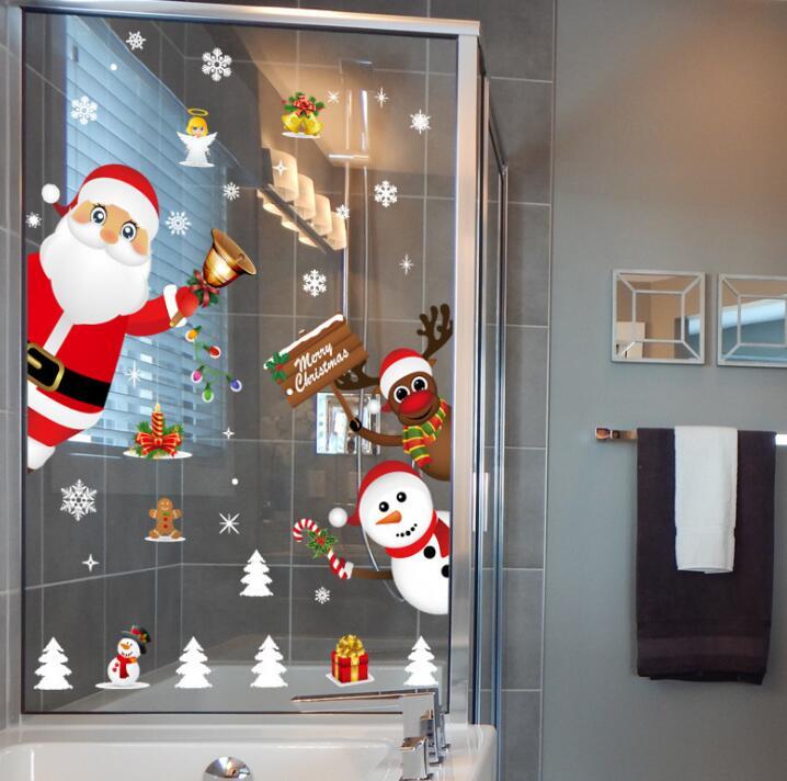 Christmas Snowflake Wall Sticker Window Glass Santa Snowman Elk Elf Gift Sticker Mural For Kids Room Door Home Decor