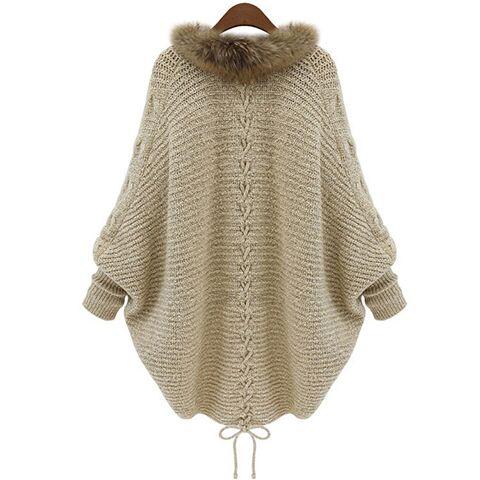 Autumn wear loose wild large size women's autumn and winter fur collar sweater cardigan sweater coat bat sleeve cloak shawl