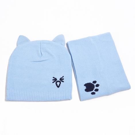 2Pcs/Set Warm Baby Hat Scarf Knitted Protect Ear Baby Boys Girls Hat Winter Beanie Scarves Suits Cartoon Cat Newborn Cap