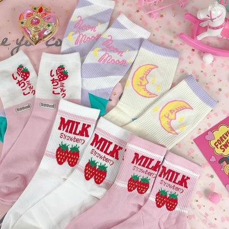 Girl strawberry dreamy beautiful girl moon socks