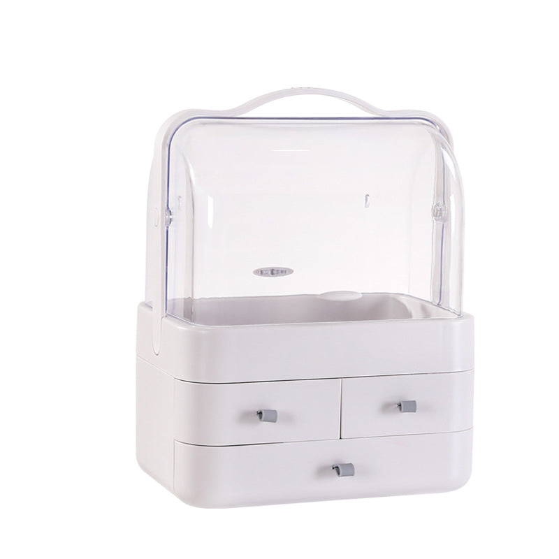 Caja de almacenamiento de maquillaje con cubierta de polvo de doble puerta