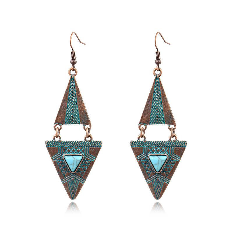 Double-layered triangular turquoise earrings