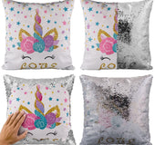 Cute unicorn sequined two-tone pillow case
