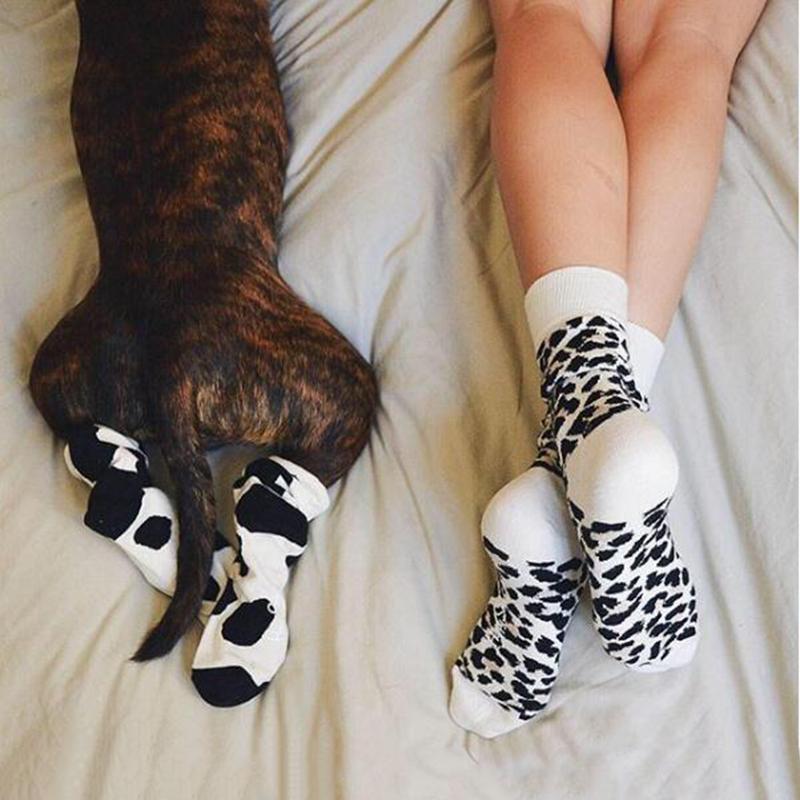 Leopard Dalmatian Black White Cotton Socks