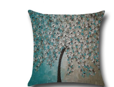 Three-dimensional oil painting trees flowers cotton cushion cushion pillowcase car waist cushion cover