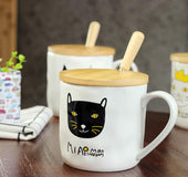 Cute cat ceramic cup Creative cartoon embossed mug Korean student cup with lid spoon