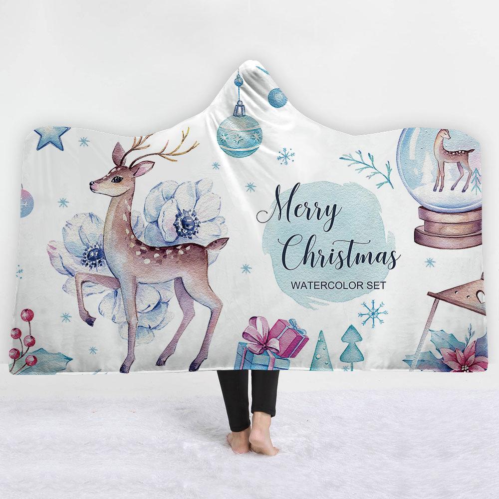 Christmas theme Hooded Blanket for Adult Sherpa Fleece Wearable Throw Blanket Microfiber Galaxy Bedding