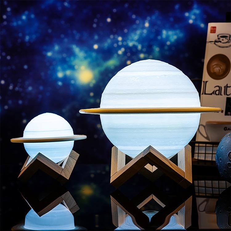 2020 NEW Dropship Rechargeable 3D Print Saturn Lamp Like Moon Lamp Night Light For Moon light with 2Colors 16Colors Remote Gifts