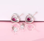 925 Silver Rose Red Heart Shape Earrings