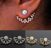 Lotus-shaped diamond-studded pierced earrings