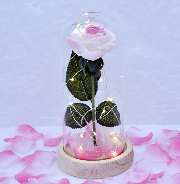 Smuxi LED Rose Wishing Bottle Festival Light Warm White Light Black/Beige Base Rose Flower Bottle Night Light Gift