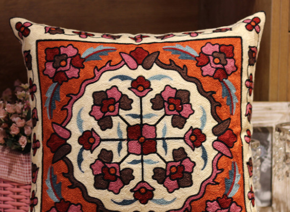 Embroidered floral vintage pillow