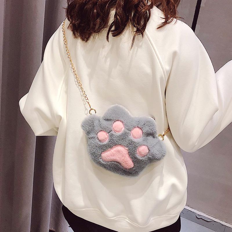 Plush bear paw cat claw shoulder messenger bag