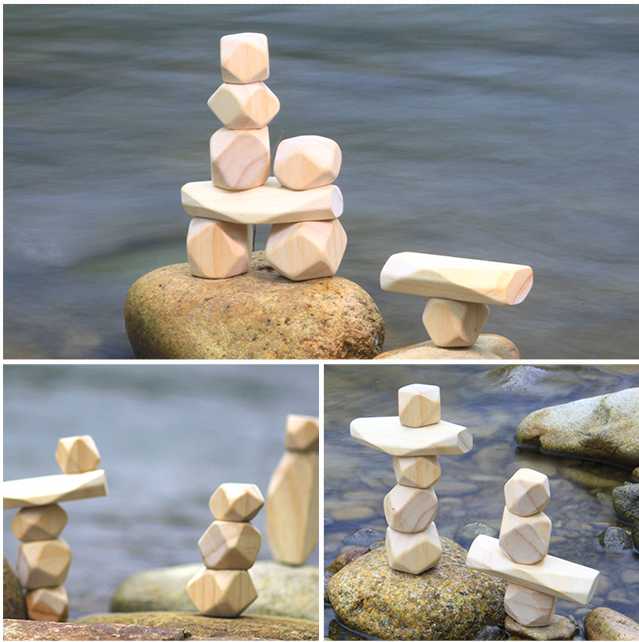 2020 New arrival 11pcs Wooden Stone Natural Stacked stone creative interesting blocks stone model puzzles Best gift for children