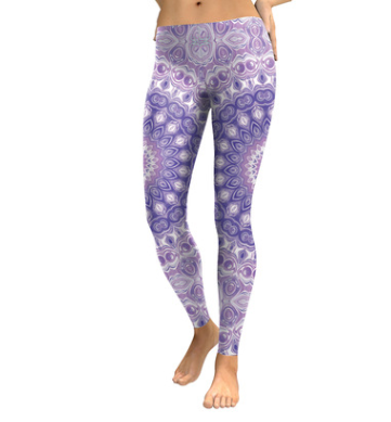 Light Purple and White Mandala Flower Yoga/Workout Leggings