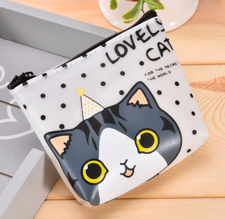 Korean stationery creative cute cartoon small meow PU material zero wallet receiving key bag