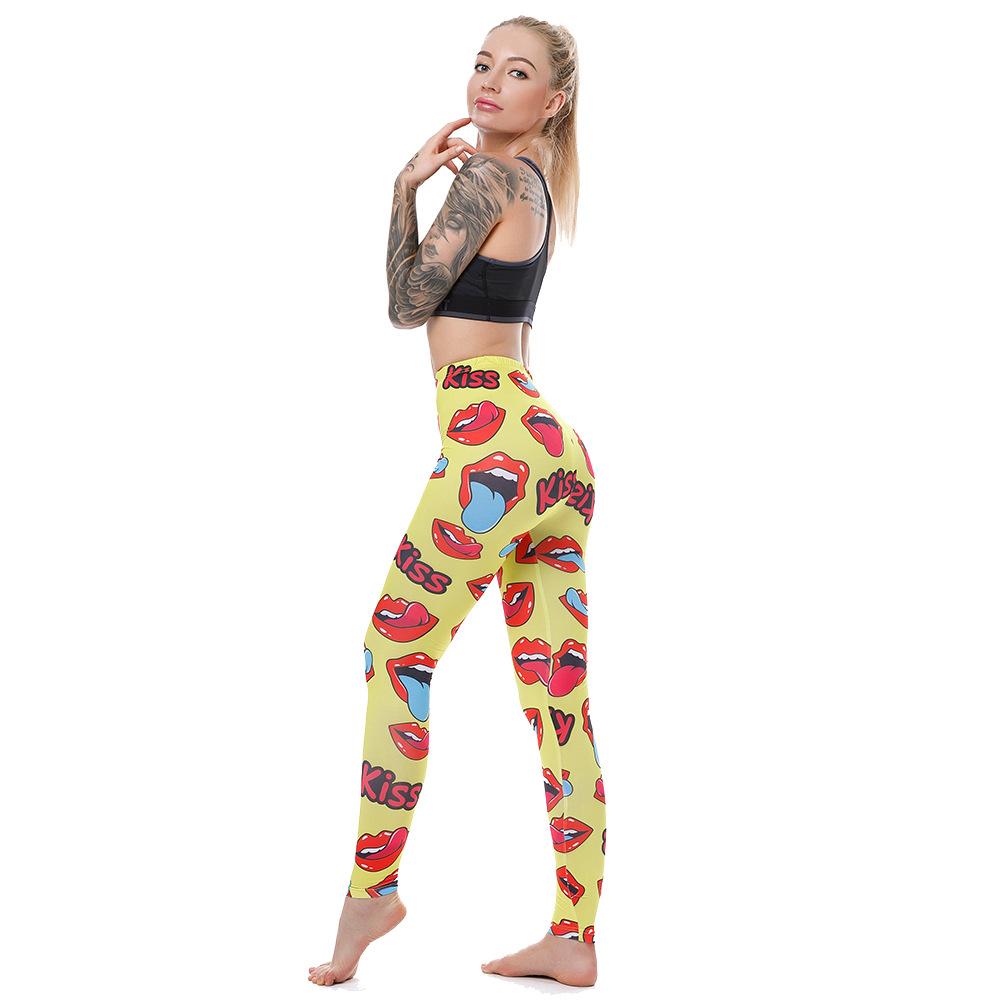 3D red lip print leggings Europe and the United States hip fitness yoga pants printed tights