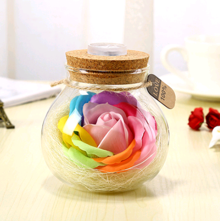 Tanabata gift creative lucky star glass bottle soap flower to send girls luminous bottle romantic eternal flower night light
