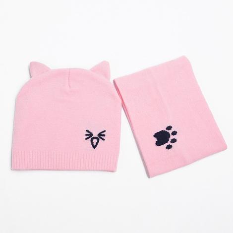 2Pcs/Set Warm Baby Hat Scarf Knitted Protect Ear Baby Boys Girls Hat Winter Beanie Scarves Suits Cartoon Cat Newborn Cap