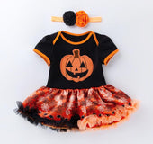 Halloween Pumpkin Short Sleeve Romper