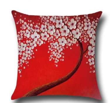 Three-dimensional oil painting trees flowers cotton cushion cushion pillowcase car waist cushion cover