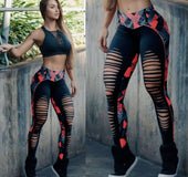 2020 spring and summer sexy color matching printed hollow sports pants