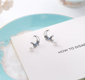 925 silver needle star moon pearl pendant earings