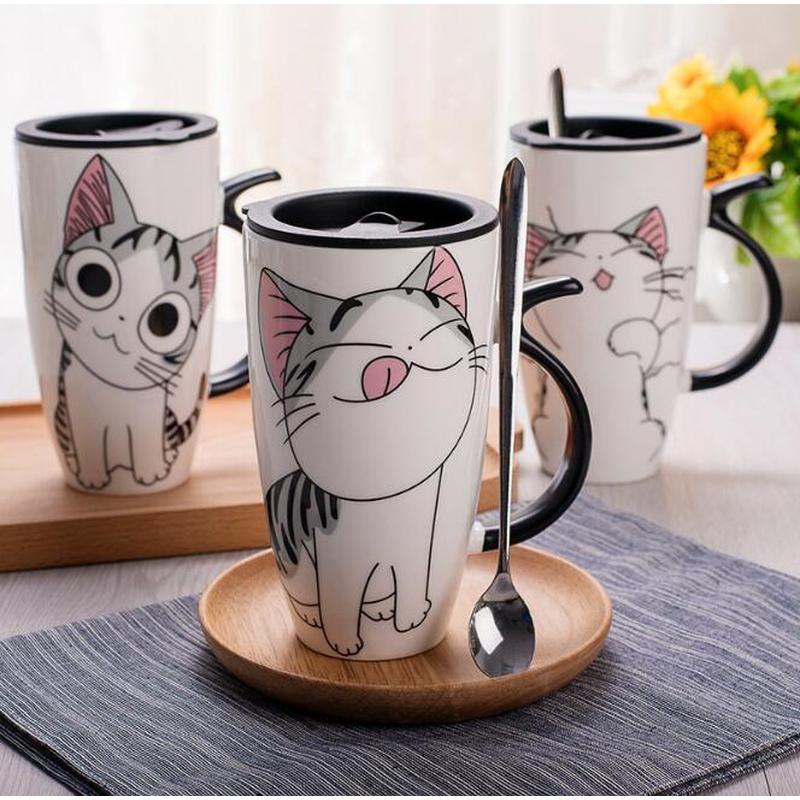 Taza grande de cerámica linda para gatos de 600 ml