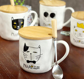 Cute cat ceramic cup Creative cartoon embossed mug Korean student cup with lid spoon