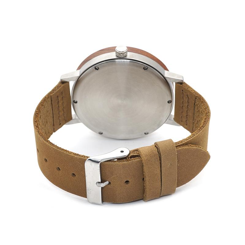 Bamboo wood leather belt men's watch