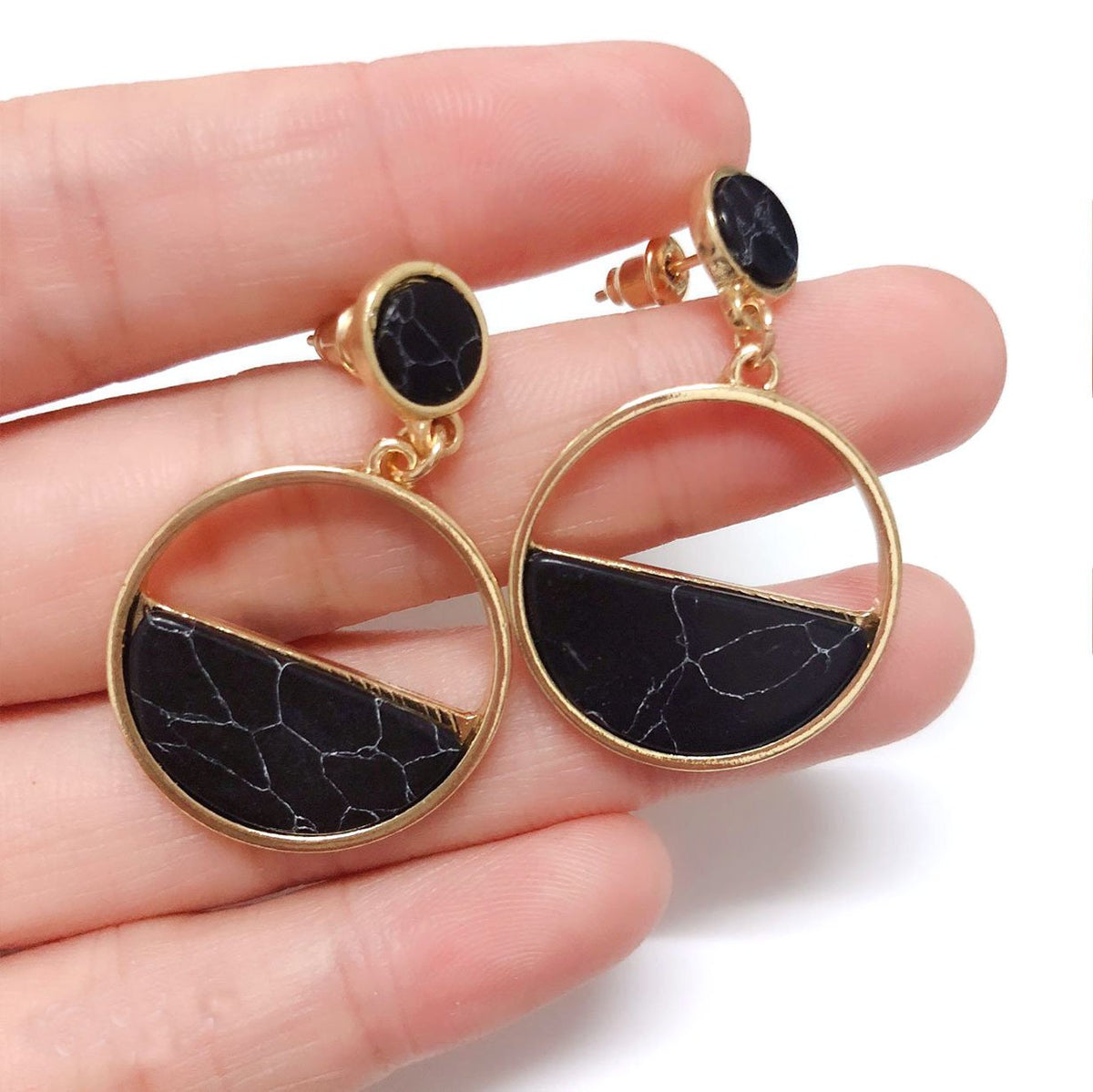Geometric Round Marble Stud Earrings Various Models