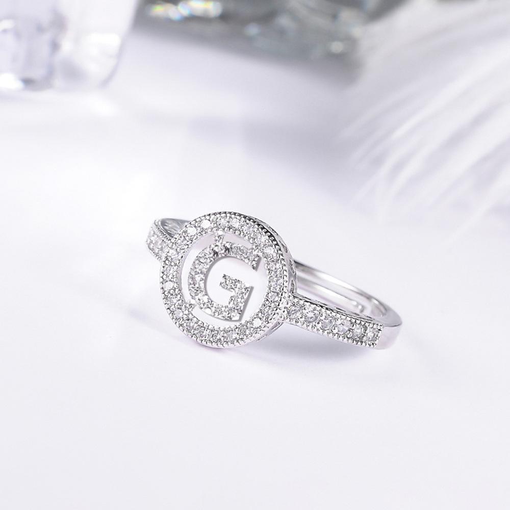 Women's letter adjustable zircon ring