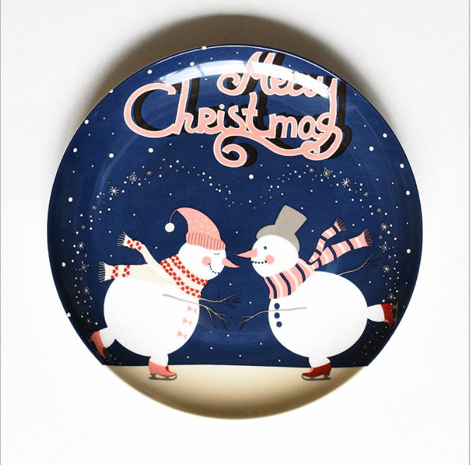 Christmas ceramic plate cartoon hand-painted steak plate fruit dish bone china Western dish New Year's Day New Year gift