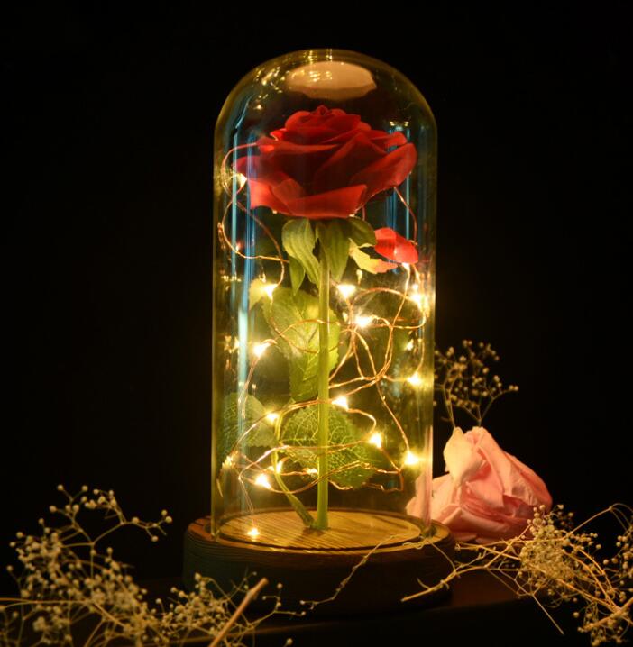 Smuxi LED Rose Wishing Bottle Festival Light Warm White Light Black/Beige Base Rose Flower Bottle Night Light Gift
