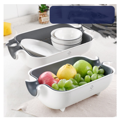 Double sink dish drain basket plastic washing basket kitchen washing basket fruit home living room creative fruit plate