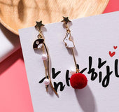 Sweet Cute Rabbit Hair Ball Asymmetric Earrings