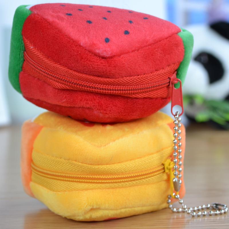 Children's Day creative gift Plush solid triangle fruit Zero Wallet Coin Bag key bag strap