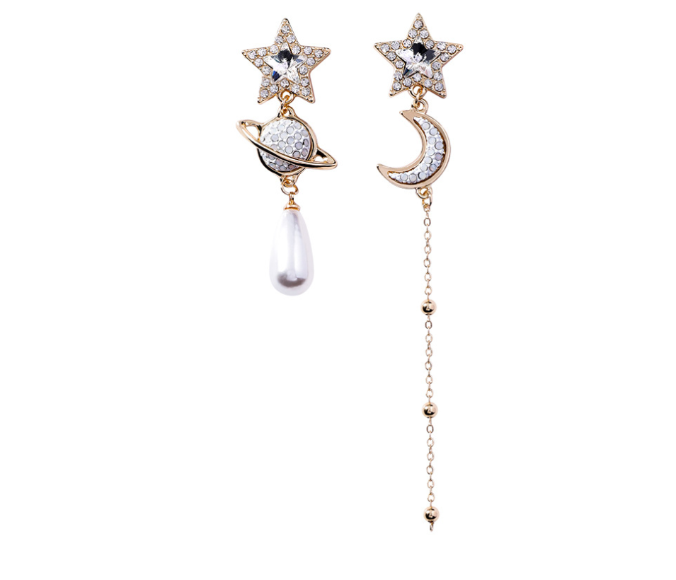 925 silver cosmic planet moon five-pointed star long chain earrings