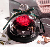 Eternal Flower Box Glass Cover for Christmas Valentine''s Day Gift Birthday Gift Red Preserved Roses