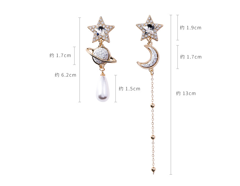 925 silver cosmic planet moon five-pointed star long chain earrings