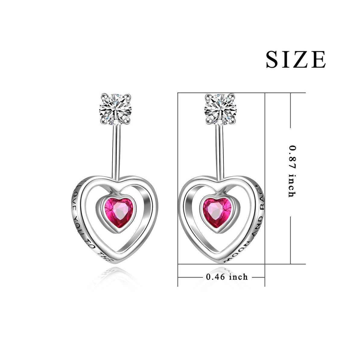 925 Silver Rose Red Heart Shape Earrings