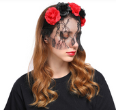 rose flower lace veil Halloween headband party Christmas day headband