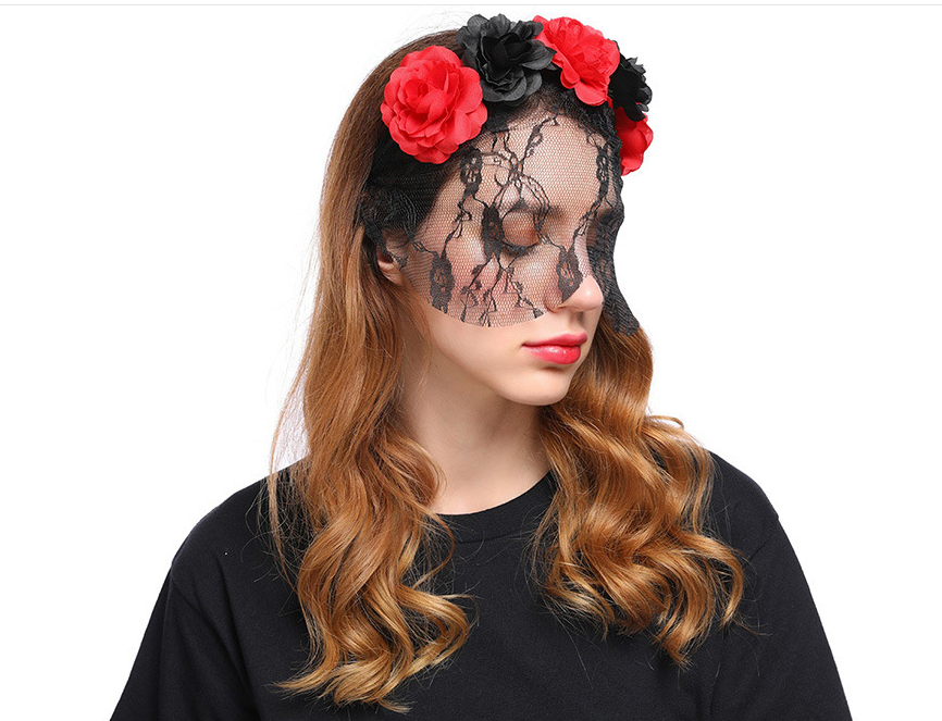 rose flower lace veil Halloween headband party Christmas day headband